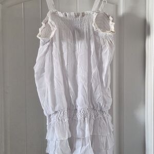 Ashley Stewart White Ruffled Smocked Tank Top